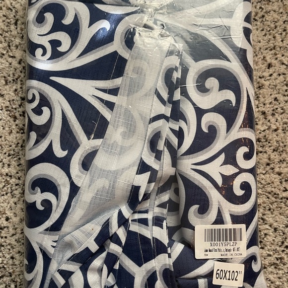 Fabric table cloth. Navy, white and gray. New never opened 60x102 - Picture 2 of 2
